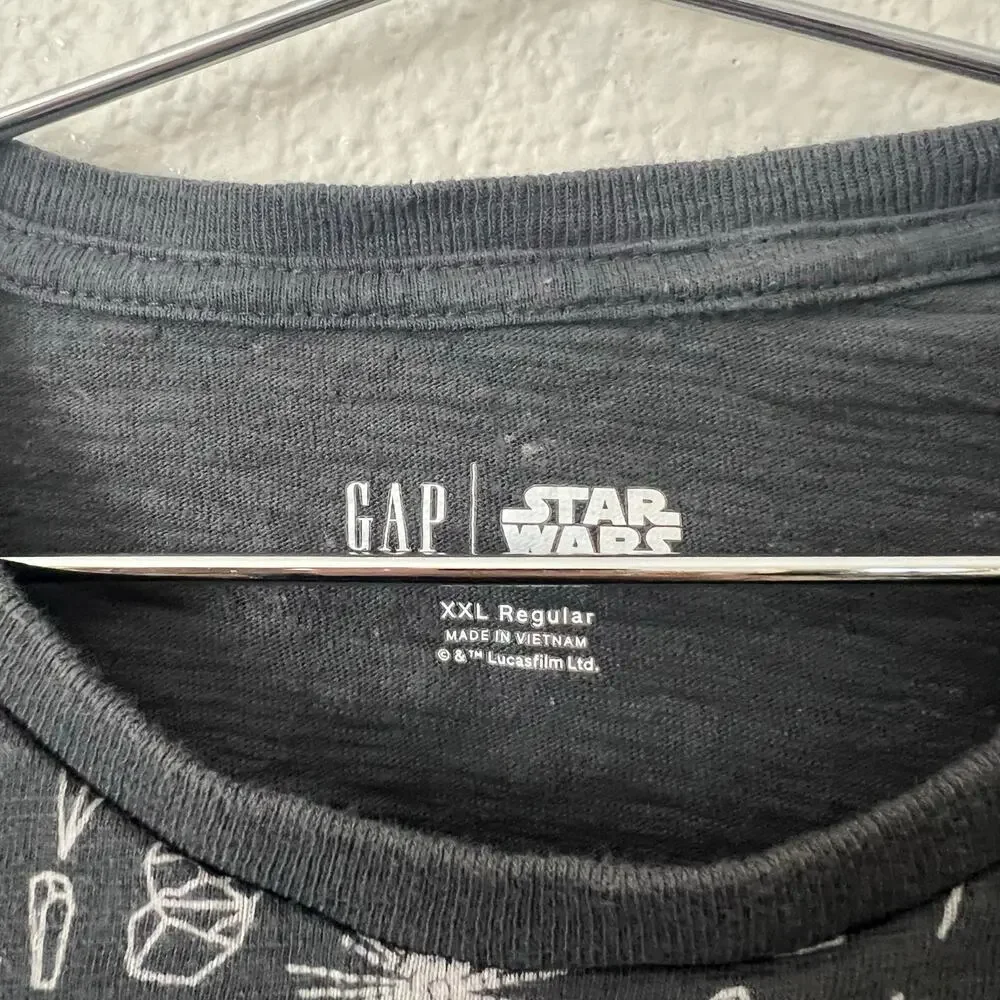 Gap x Star Wars long sleeve space print pocket tee t-shirt charcoal gray white